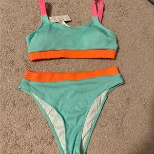 Cupshe Aqua and Orange Bikini Set
